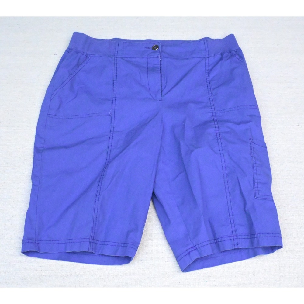 Chicos Womens 1.5 Periwinkle Blue Stretch Cotton Bermuda Shorts Cargo Pocket